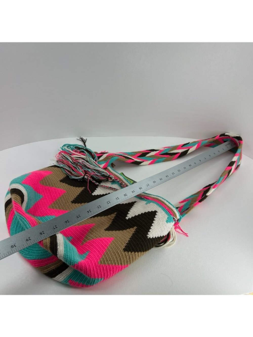 Wayuu Mochila Handwoven Bag Colombian Boho Crossbody Tassel Geometric Multicolor - Picture 12 of 12